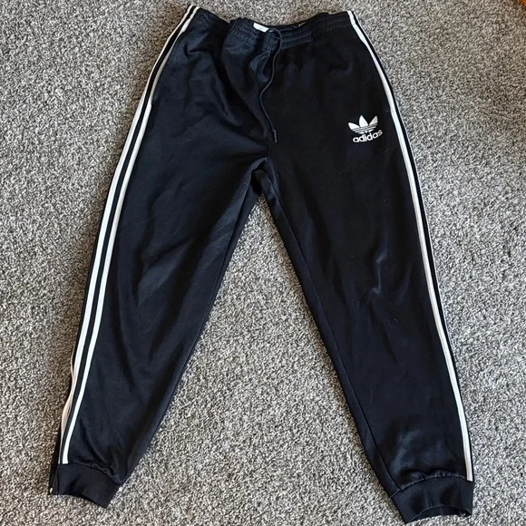 Adidas Black Joggers with White Stripes - Picture 1 of 3